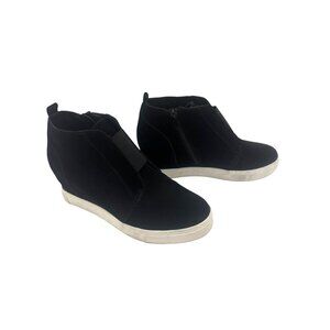 Sz 8.5 Steve Madden Wavery Black Suede Wedge Sneakers Shoes Bootie Zippers Ankle
